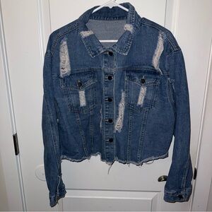 🔥5/$25🔥 Shein Plus Ripped Raw Hem Drop Shoulder Denim Jean Jacket Size 2XL